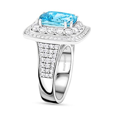 Certified & Appraised Rhapsody AAAA Santa Maria Aquamarine and E-F VS Diamond 6.55 ctw Ring in 950 Platinum (Size 10.0) 14.45 Grams