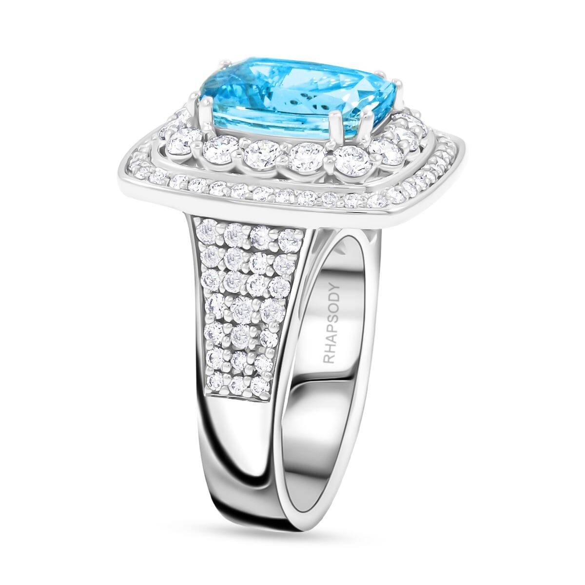 Chairman Vault Certified & Appraised Rhapsody AAAA Santa Maria Aquamarine and E-F VS Diamond 6.55 ctw Ring in 950 Platinum (Size 7.0) 14.45 Grams image number 3