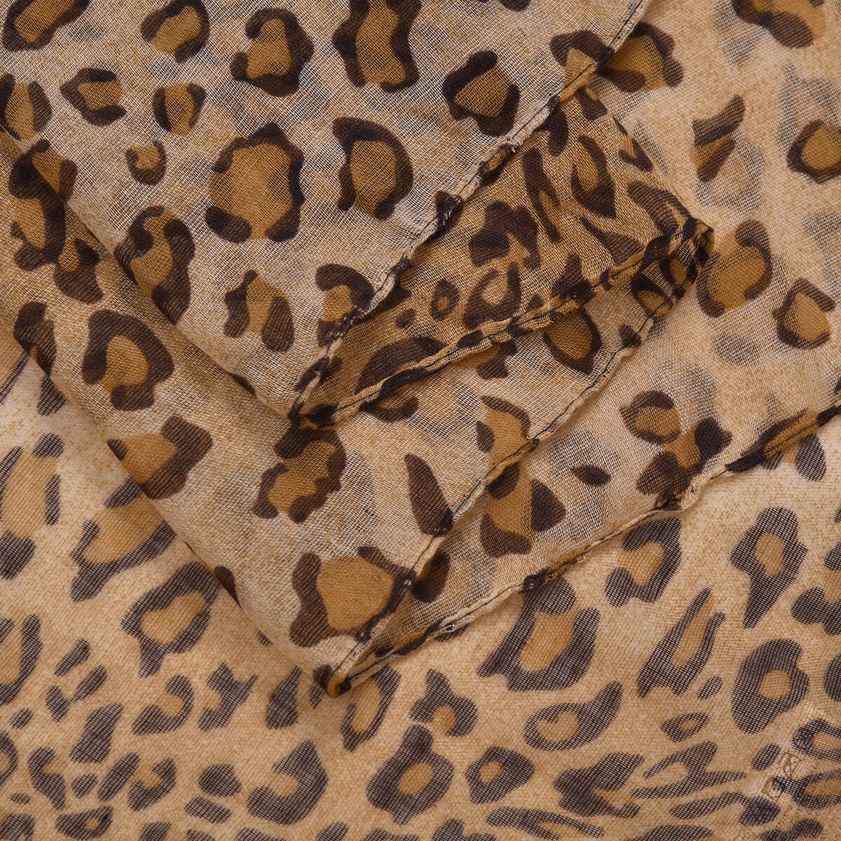 Set of 4, Multi Color 2 Pcs Leopard Print with match 2 Pcs Solid Color Crimp Polyester Scarfs  image number 2