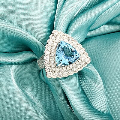 Chairman Vault Certified & Appraised Rhapsody AAAA Santa Maria Aquamarine and E-F VS Diamond 6.80 ctw Ring in 950 Platinum (Size 7.0) 21.60 Grams