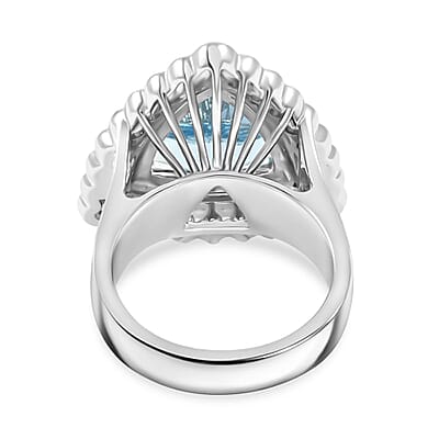 Chairman Vault Certified & Appraised Rhapsody AAAA Santa Maria Aquamarine and E-F VS Diamond 6.80 ctw Ring in 950 Platinum (Size 7.0) 21.60 Grams