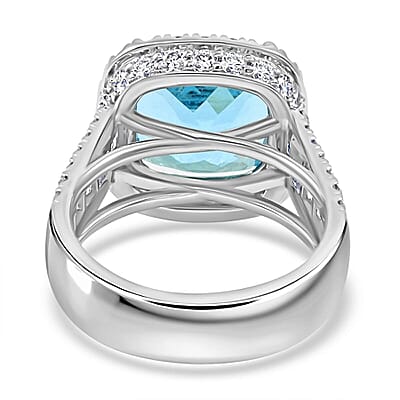 Chairman Vault Certified & Appraised Rhapsody AAAA Santa Maria Aquamarine and E-F VS Diamond 9.20 ctw Ring in 950 Platinum (Size 10.0) 18.15 Grams