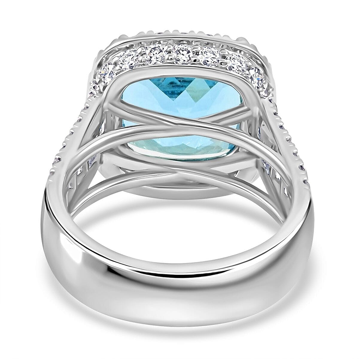 Chairman Vault Certified & Appraised Rhapsody AAAA Santa Maria Aquamarine and E-F VS Diamond 9.20 ctw Ring in 950 Platinum (Size 6.0) 18.15 Grams image number 4