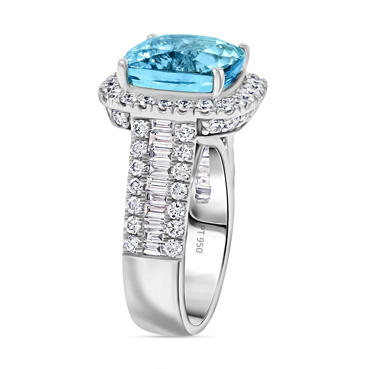 Chairman Vault Certified & Appraised Rhapsody AAAA Santa Maria Aquamarine and E-F VS Diamond 9.20 ctw Ring in 950 Platinum (Size 7.0) 18.15 Grams image number 3