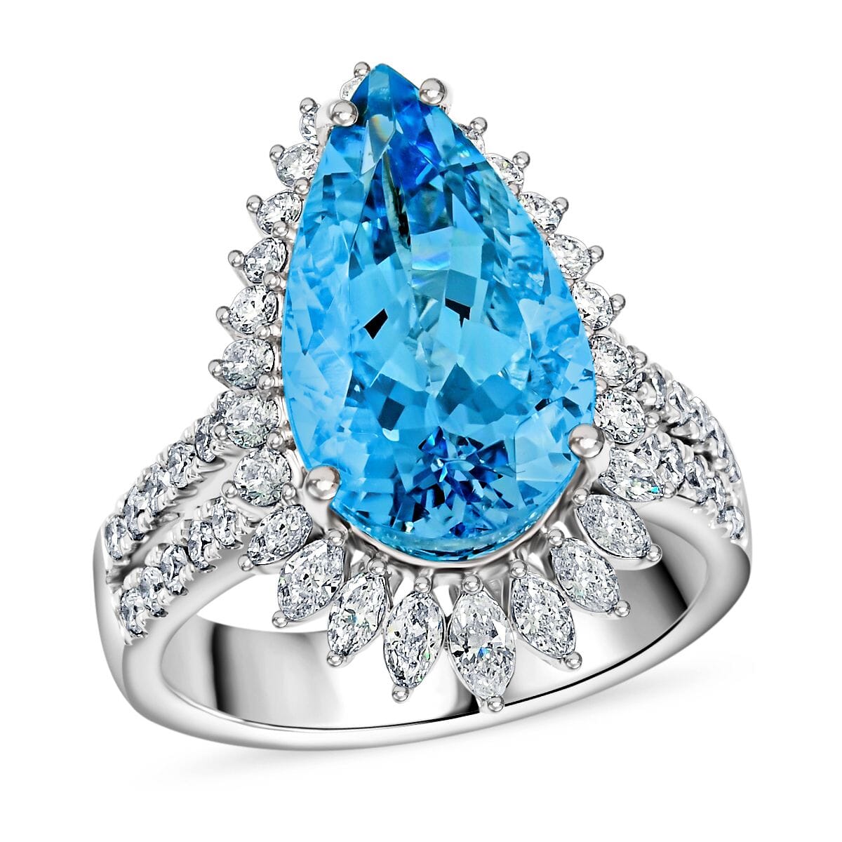 Chairman Vault Certified & Appraised Rhapsody AAAA Santa Maria Aquamarine and E-F VS Diamond 6.75 ctw Ring in 950 Platinum (Size 7.0) 11.95 Grams image number 0