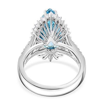 Chairman Vault Certified & Appraised Rhapsody AAAA Santa Maria Aquamarine and E-F VS Diamond 6.75 ctw Ring in 950 Platinum (Size 7.0) 11.95 Grams