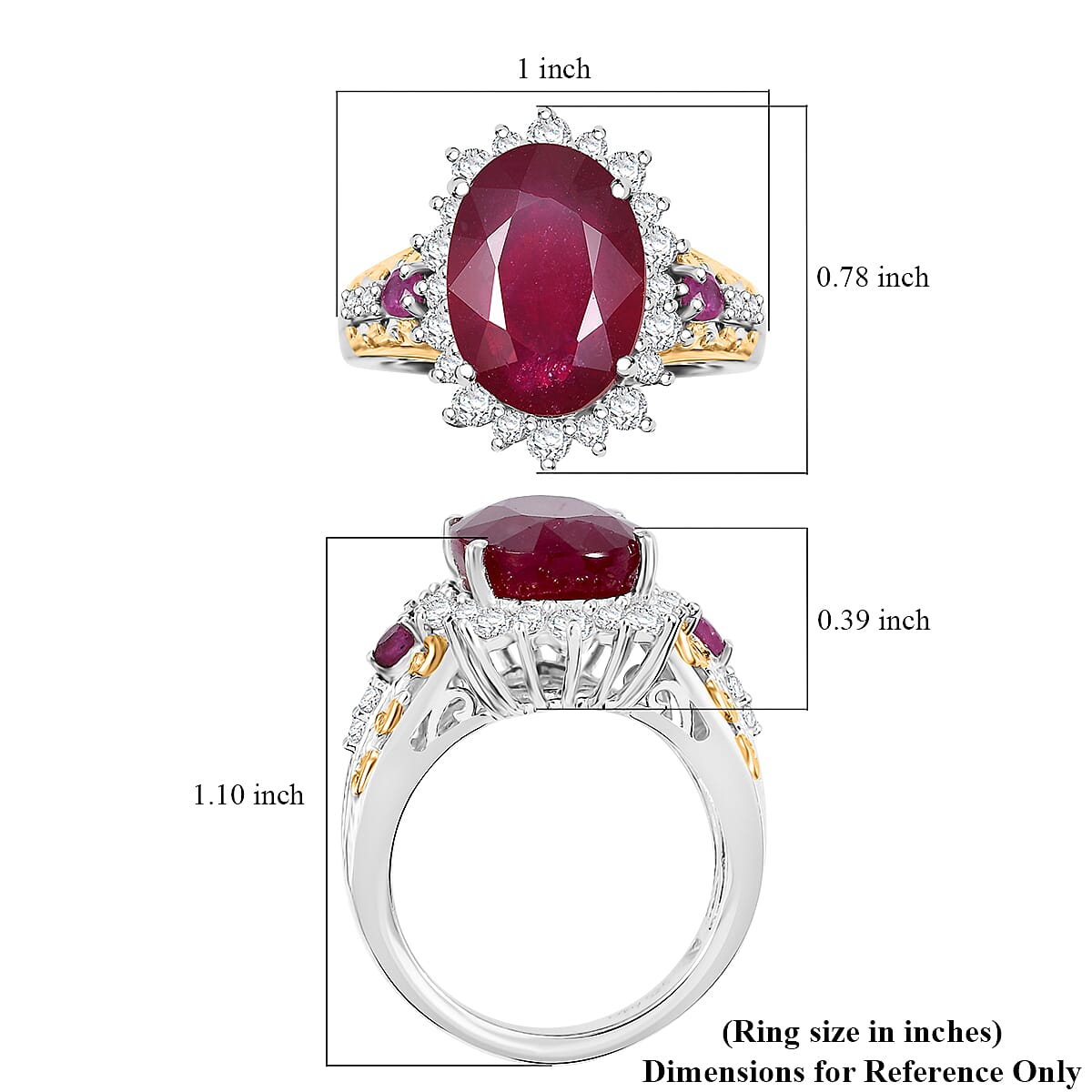 D'Joy AAA Niassa Ruby (FF) and White Zircon 10.70 ctw Elegant Vintage Ring in 18K Vermeil YG and Rhodium Over Sterling Silver (Size 6.0) image number 5