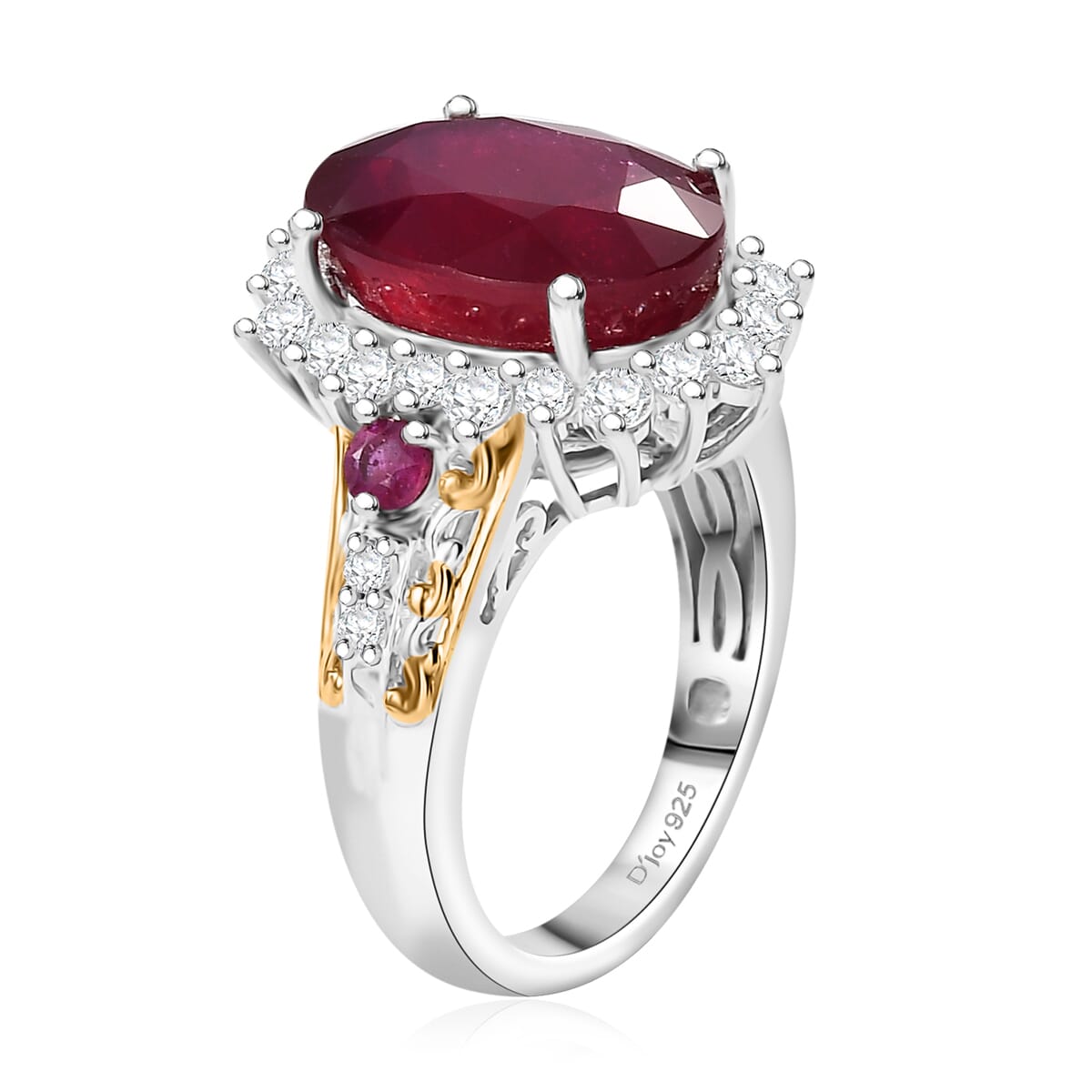AAA Niassa Ruby (FF) and White Zircon 10.70 ctw Elegant Vintage Ring in 18K Vermeil YG and Rhodium Over Sterling Silver (Size 9.0) image number 3