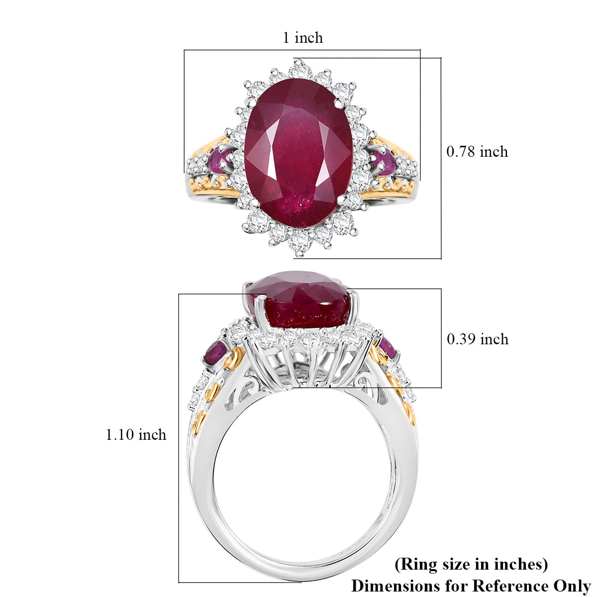 AAA Niassa Ruby (FF) and White Zircon 10.70 ctw Elegant Vintage Ring in 18K Vermeil YG and Rhodium Over Sterling Silver (Size 9.0) image number 5
