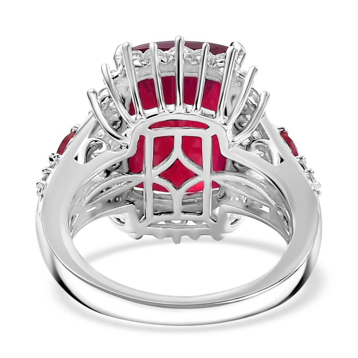 AAA Niassa Ruby (FF) and White Zircon 12.40 ctw Elegant Vintage Ring in 18K Vermeil YG and Rhodium Over Sterling Silver (Size 10.0) image number 4