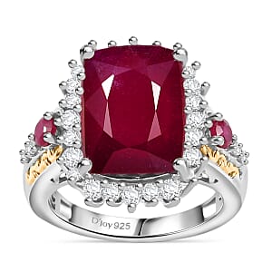 D'Joy AAA Niassa Ruby (FF) and White Zircon 12.40 ctw Elegant Vintage Ring in 18K Vermeil YG and Rhodium Over Sterling Silver (Size 8.0)