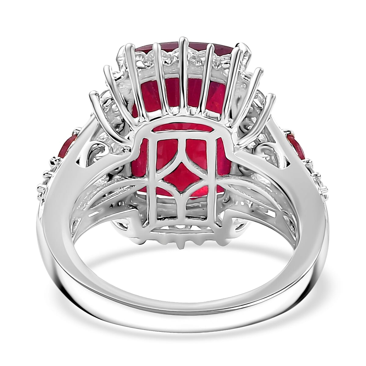 D'Joy AAA Niassa Ruby (FF) and White Zircon 12.40 ctw Elegant Vintage Ring in 18K Vermeil YG and Rhodium Over Sterling Silver (Size 8.0) image number 4