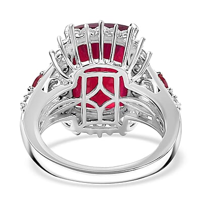 D'Joy AAA Niassa Ruby (FF) and White Zircon 12.40 ctw Elegant Vintage Ring in 18K Vermeil YG and Rhodium Over Sterling Silver (Size 8.0)