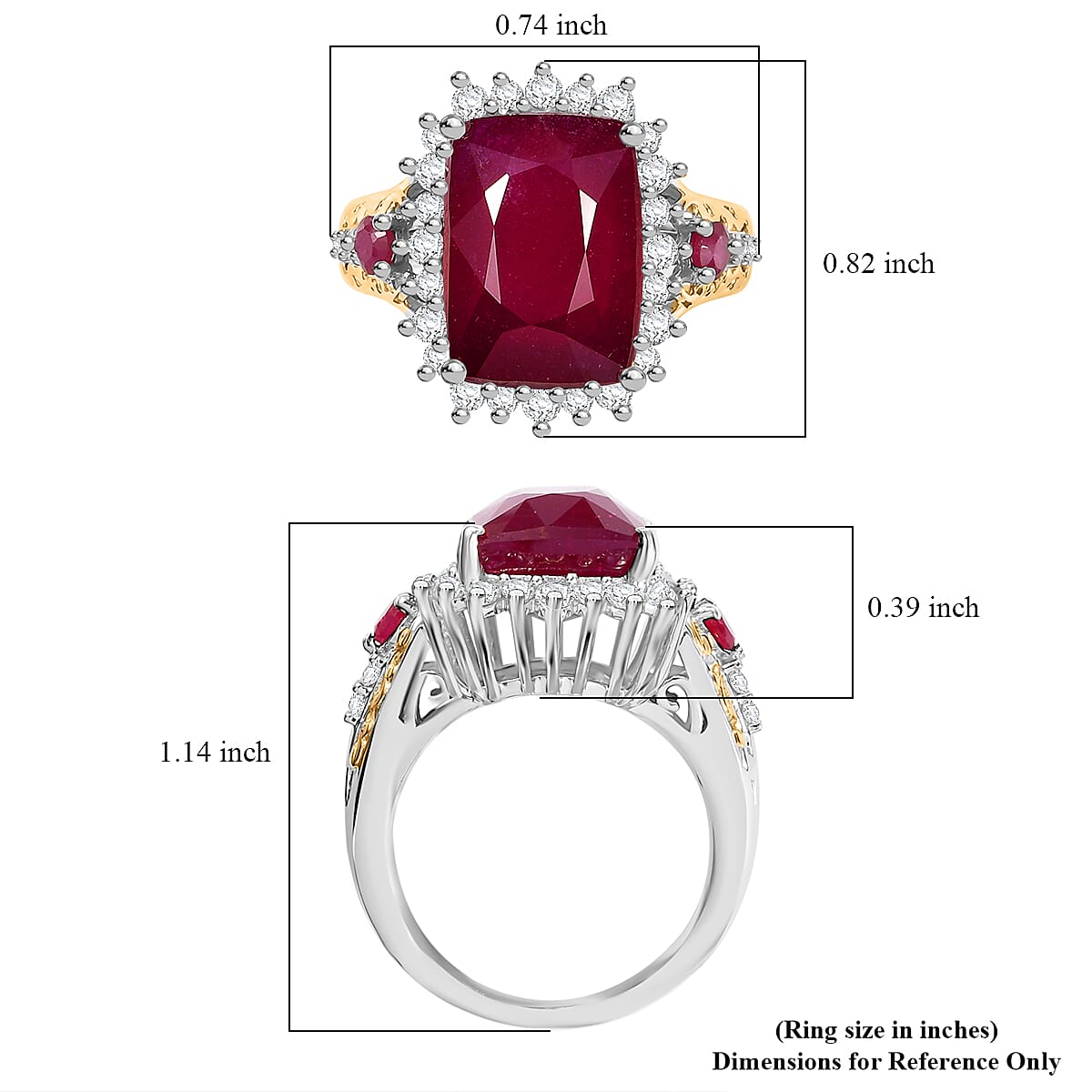 D'Joy AAA Niassa Ruby (FF) and White Zircon 12.40 ctw Elegant Vintage Ring in 18K Vermeil YG and Rhodium Over Sterling Silver (Size 8.0) image number 5