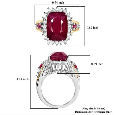 D'Joy AAA Niassa Ruby (FF) and White Zircon 12.40 ctw Elegant Vintage Ring in 18K Vermeil YG and Rhodium Over Sterling Silver (Size 8.0)