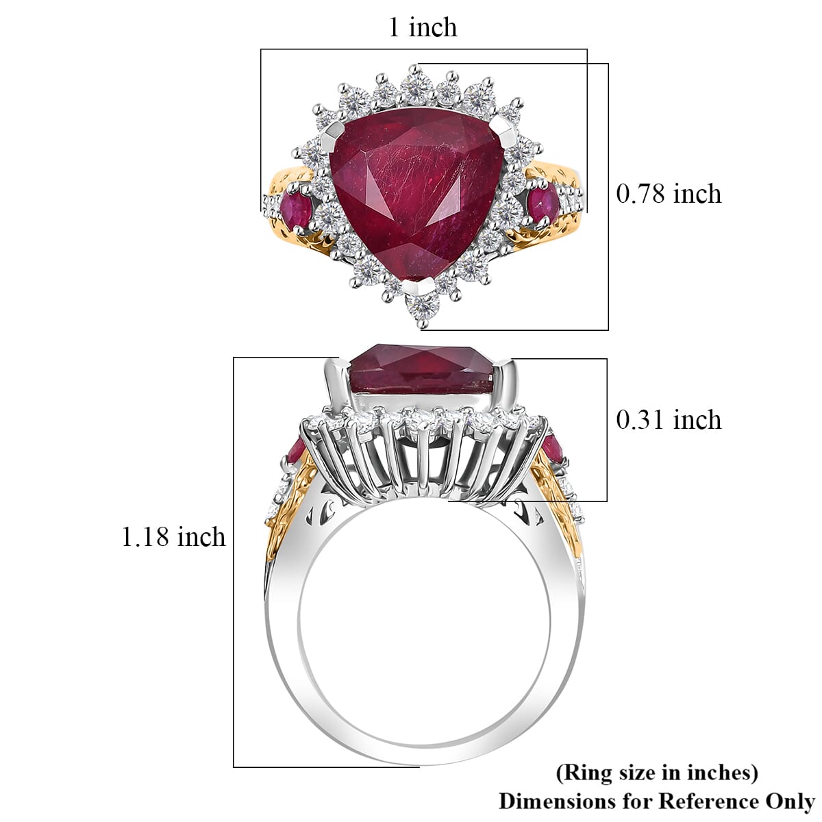 AAA Niassa Ruby (FF) and White Zircon 9.30 ctw Elegant Vintage Ring in 18K Vermeil YG and Rhodium Over Sterling Silver (Size 8.0) image number 5