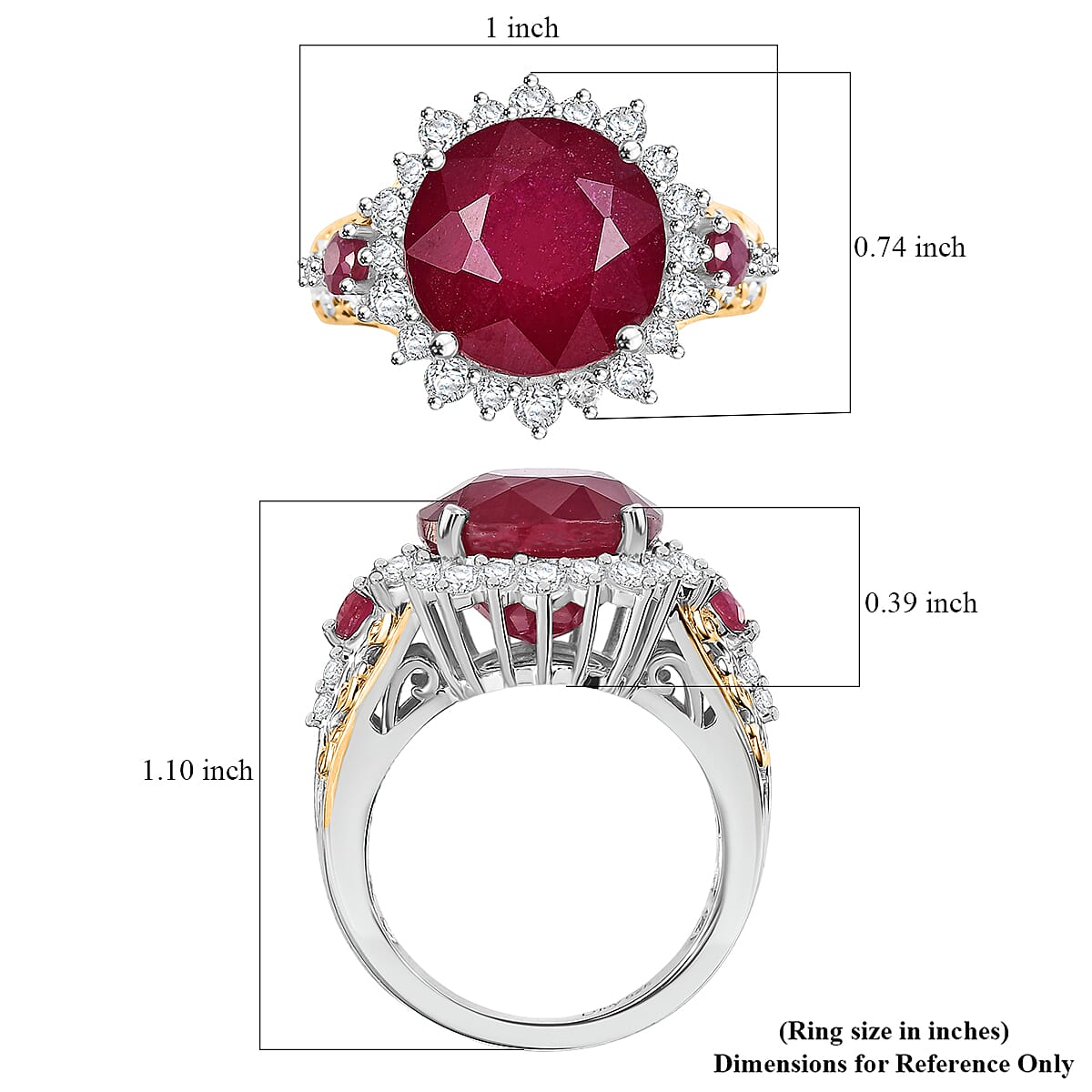 D'Joy AAA Niassa Ruby (FF) and White Zircon 11.80 ctw Elegant Vintage Ring in 18K Vermeil YG and Rhodium Over Sterling Silver (Size 9.0)