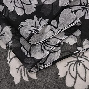  Set of 4, Red and Black 2 pcs Petunia Flower Print with match 2 Pcs Solid Color Crimp Polyester Scarfs 