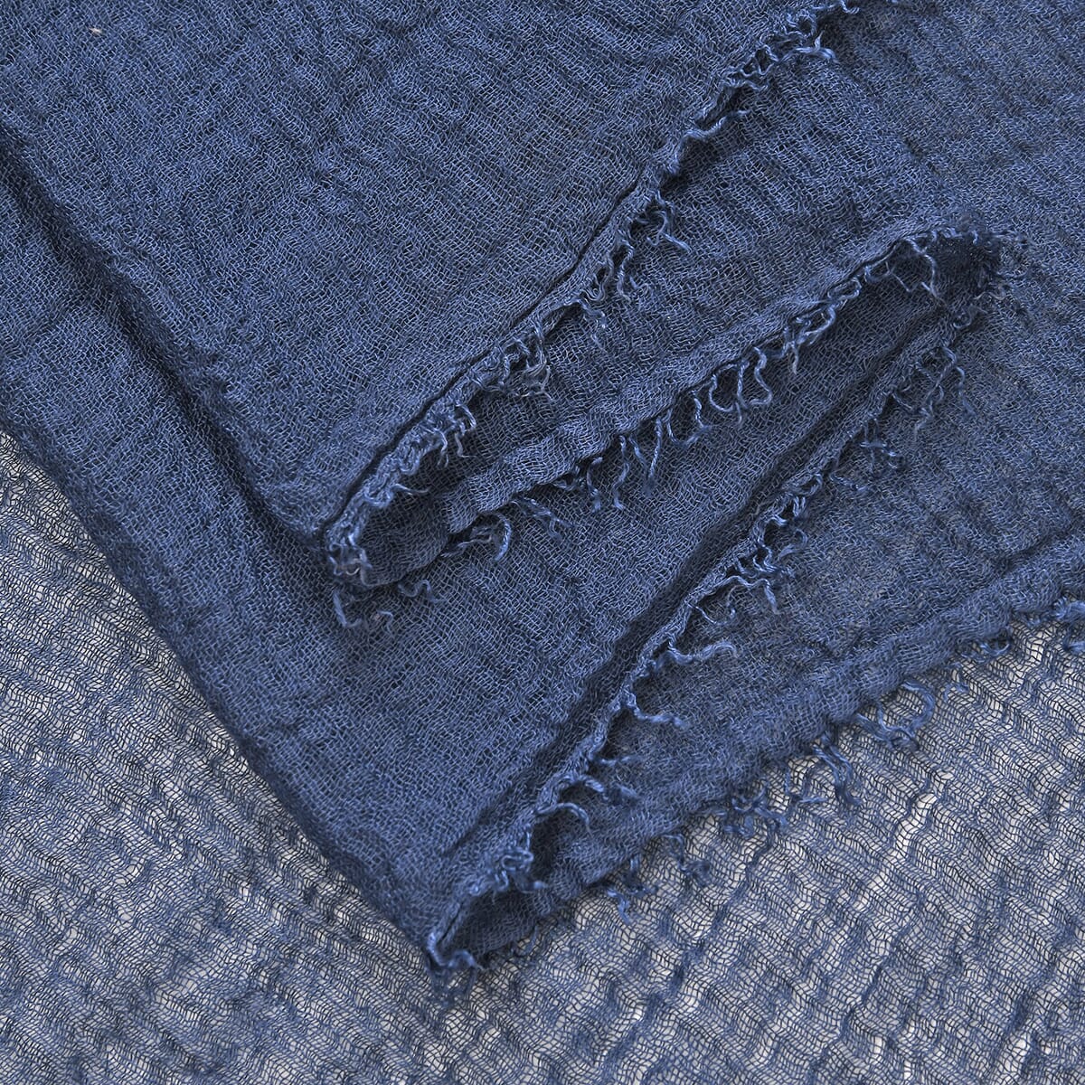 Set of 4, Navy and Brown 2 pcs Peony Flower Print with match 2 Pcs Solid Color Crimp Polyester Scarfs  image number 5