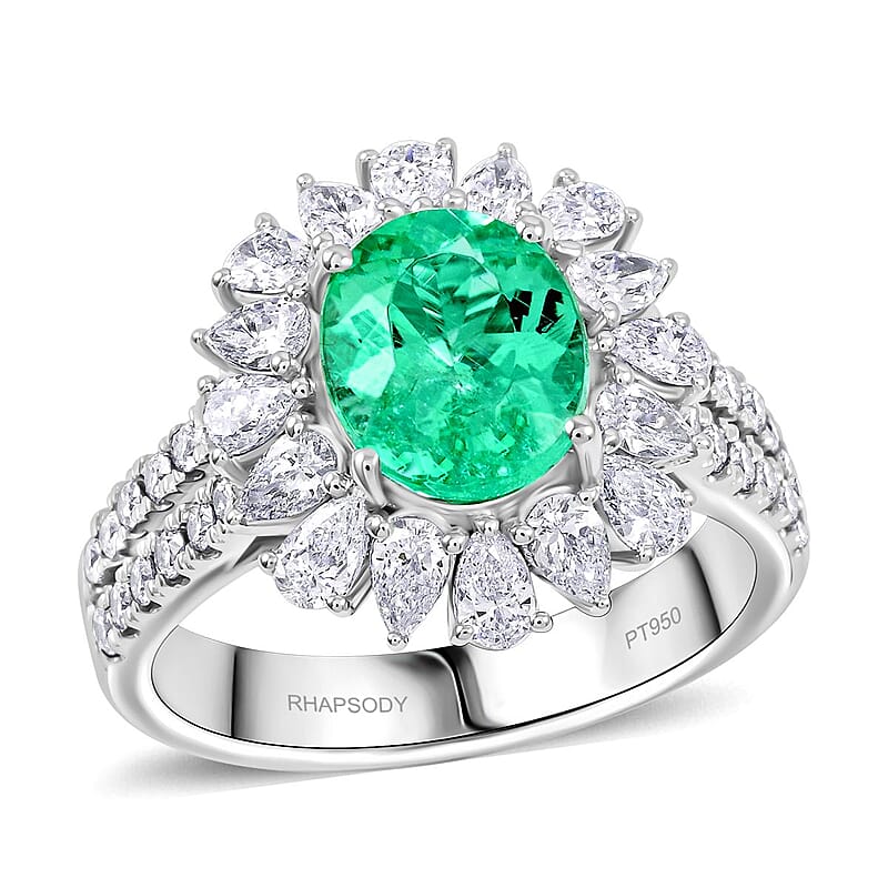 Chairman Vault Collection Certified & Appraised Rhapsody AAAA Paraiba Tourmaline and E-F VS Diamond 3.40 ctw Ring in 950 Platinum (Size 7.0) 10.70 Grams
