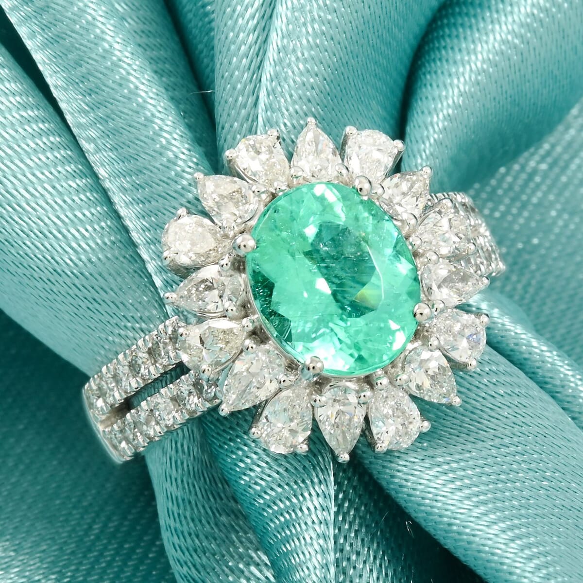 Chairman Vault Certified & Appraised Rhapsody AAAA Paraiba Tourmaline and E-F VS Diamond 3.40 ctw Ring in 950 Platinum (Size 7.0) 10.70 Grams image number 1