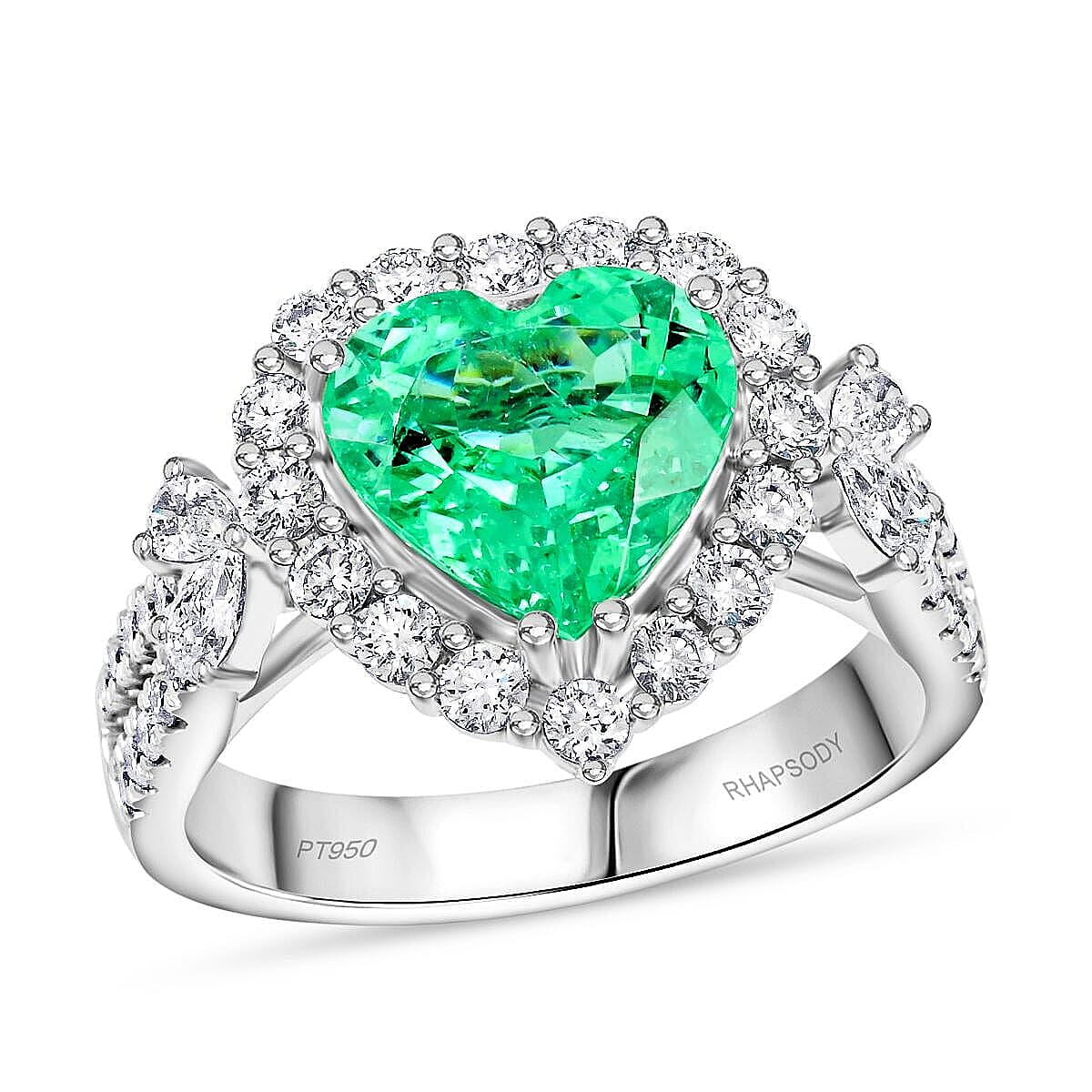 Chairman Vault Certified & Appraised Rhapsody AAAA Paraiba Tourmaline and E-F VS Diamond 3.70 ctw Ring in 950 Platinum (Size 6.0) 9.70 Grams