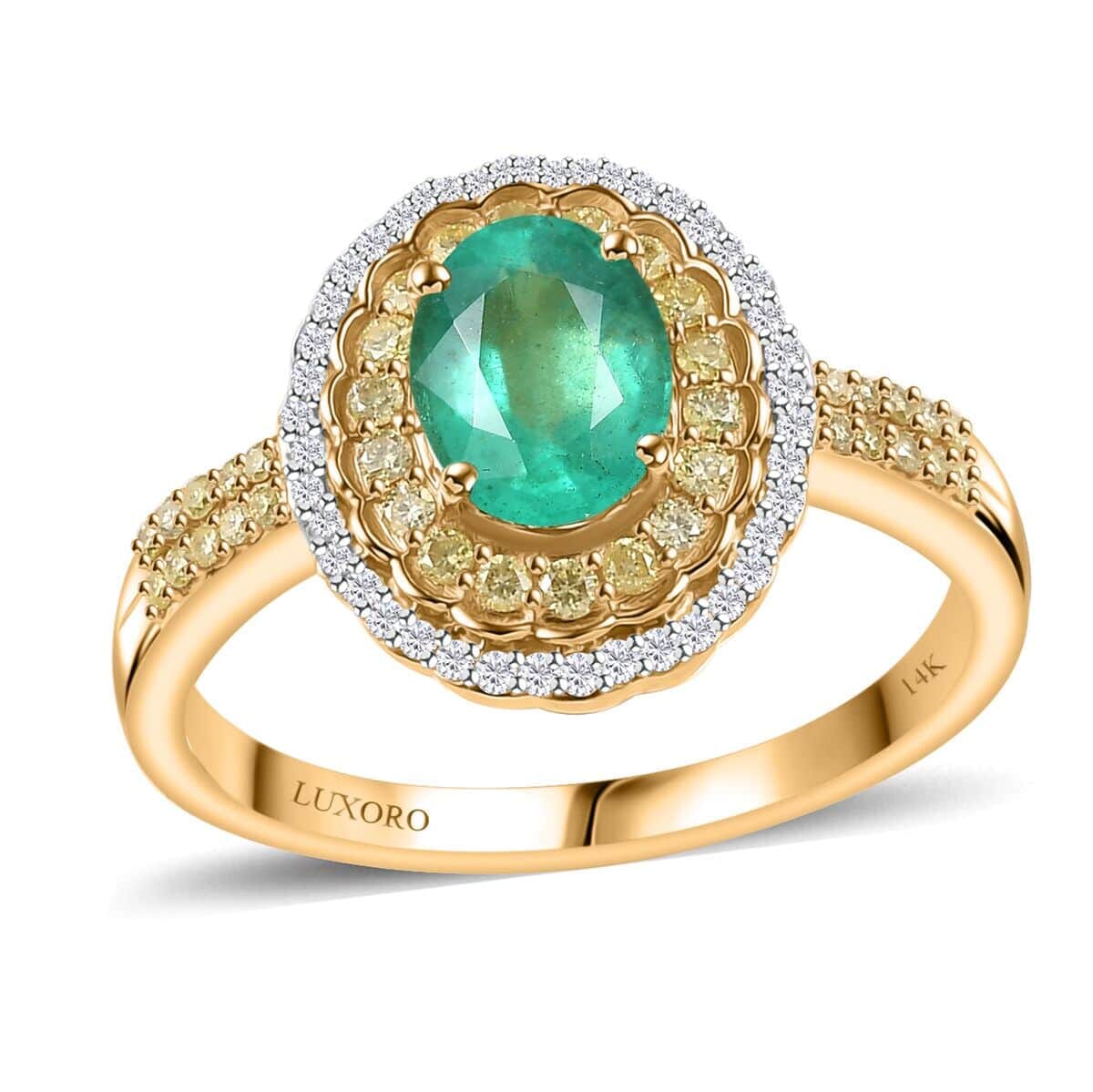 Luxoro AAA Boyaca Colombian Emerald, I2 Yellow and White Diamond 1.75 ctw Ring in 14K Yellow Gold (Size 8.5) 4.65 Grams image number 0