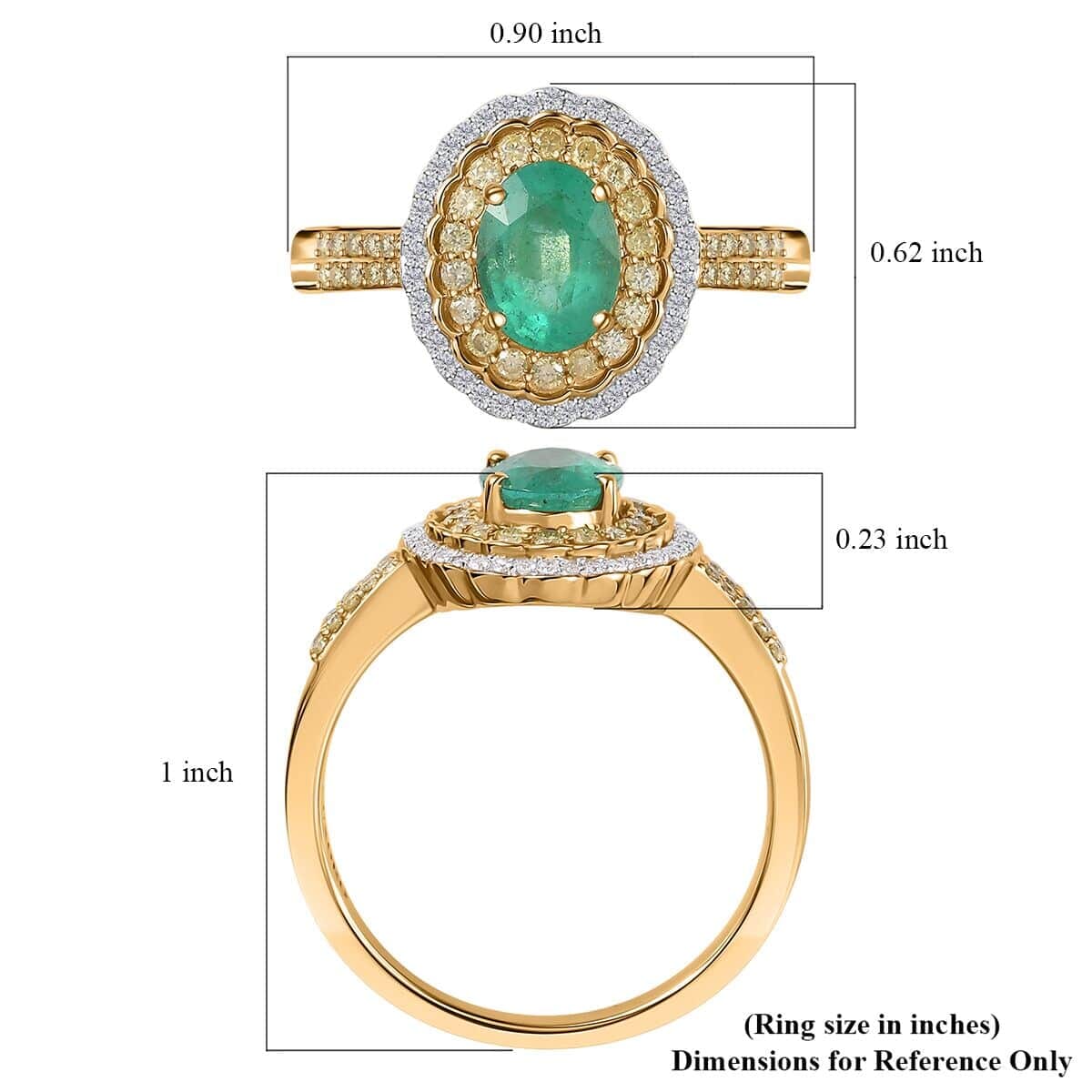 Luxoro AAA Boyaca Colombian Emerald, I2 Yellow and White Diamond 1.75 ctw Ring in 14K Yellow Gold (Size 8.5) 4.65 Grams image number 5