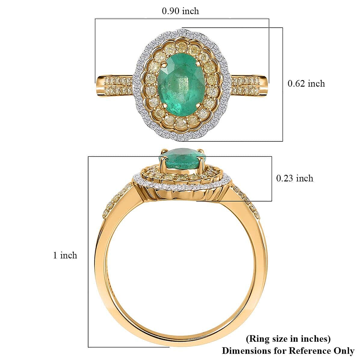 Luxoro AAA Boyaca Colombian Emerald, I2 Yellow and White Diamond 1.75 ctw Ring in 14K Yellow Gold (Size 10.5) 4.65 Grams image number 5