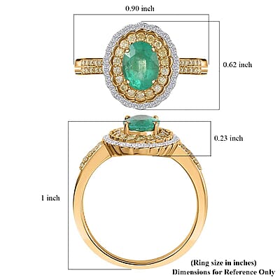 Luxoro AAA Boyaca Colombian Emerald, I2 Yellow and White Diamond 1.75 ctw Ring in 14K Yellow Gold (Size 12.0) 4.65 Grams