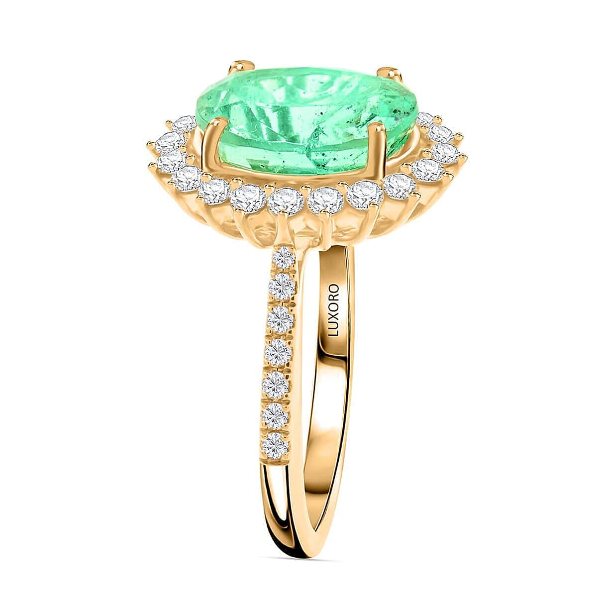 Certified & Appraised Luxoro AAA Boyaca Colombian Emerald and I2 Diamond 3.85 ctw Ring in 14K Yellow Gold (Size 7.5) image number 3