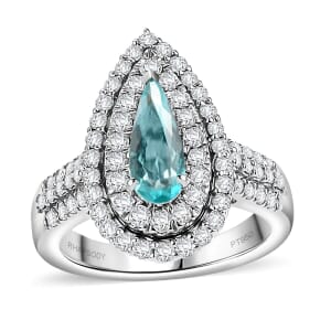 Rhapsody AAAA Paraiba Tourmaline and E-F VS Diamond 1.68 ctw Ring in 950 Platinum (Size 7.5) 9.65 Grams