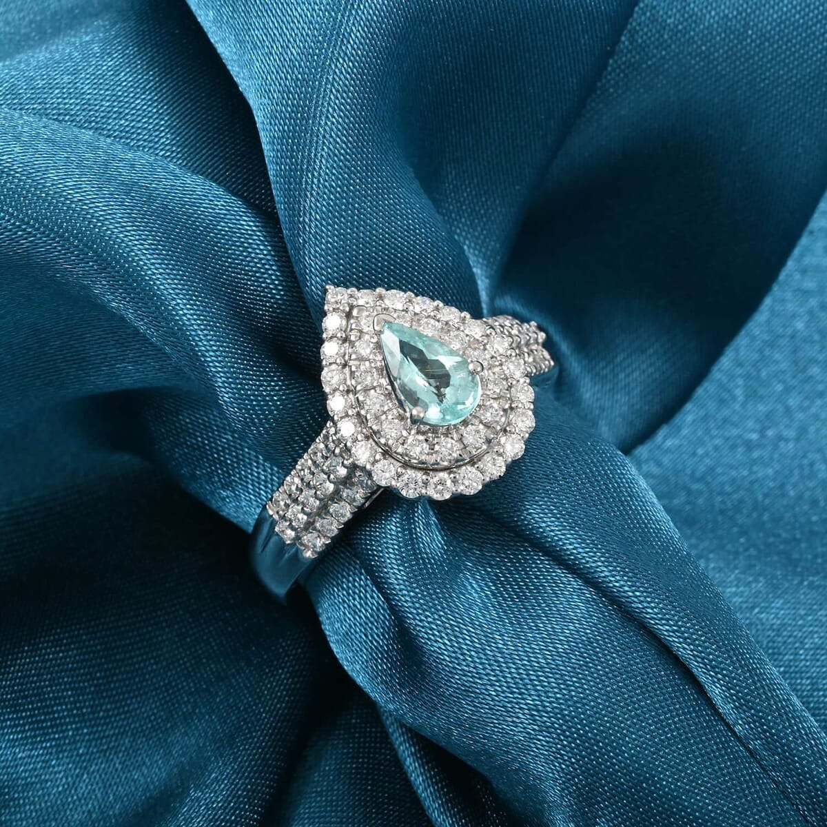 Rhapsody AAAA Paraiba Tourmaline and E-F VS Diamond 1.68 ctw Ring in 950 Platinum (Size 7.5) 9.65 Grams image number 1