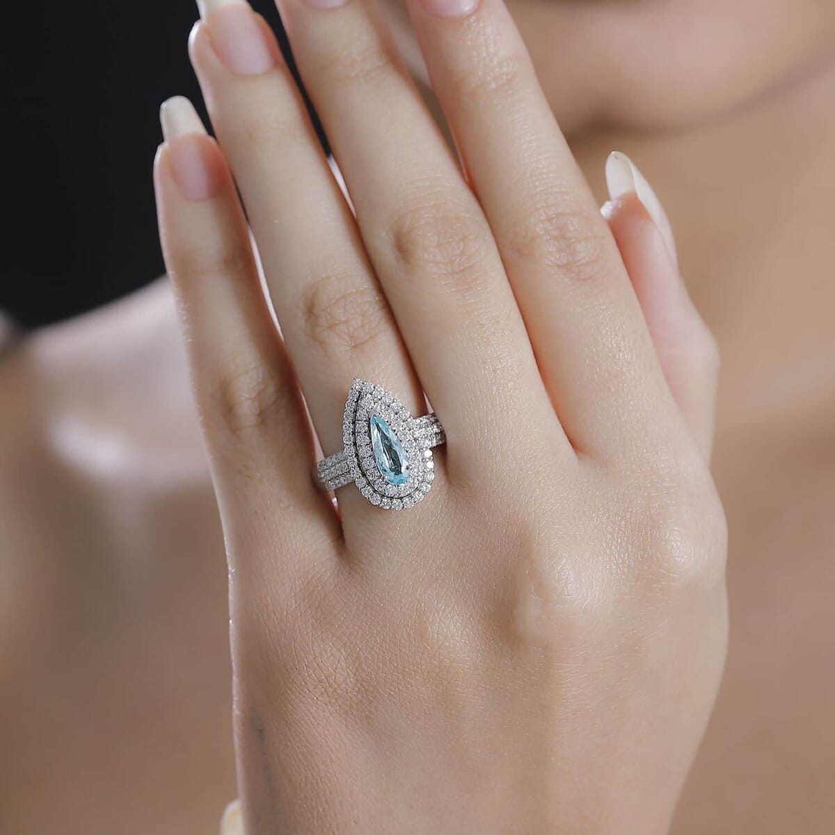 Rhapsody AAAA Paraiba Tourmaline and E-F VS Diamond 1.68 ctw Ring in 950 Platinum (Size 7.5) 9.65 Grams image number 2