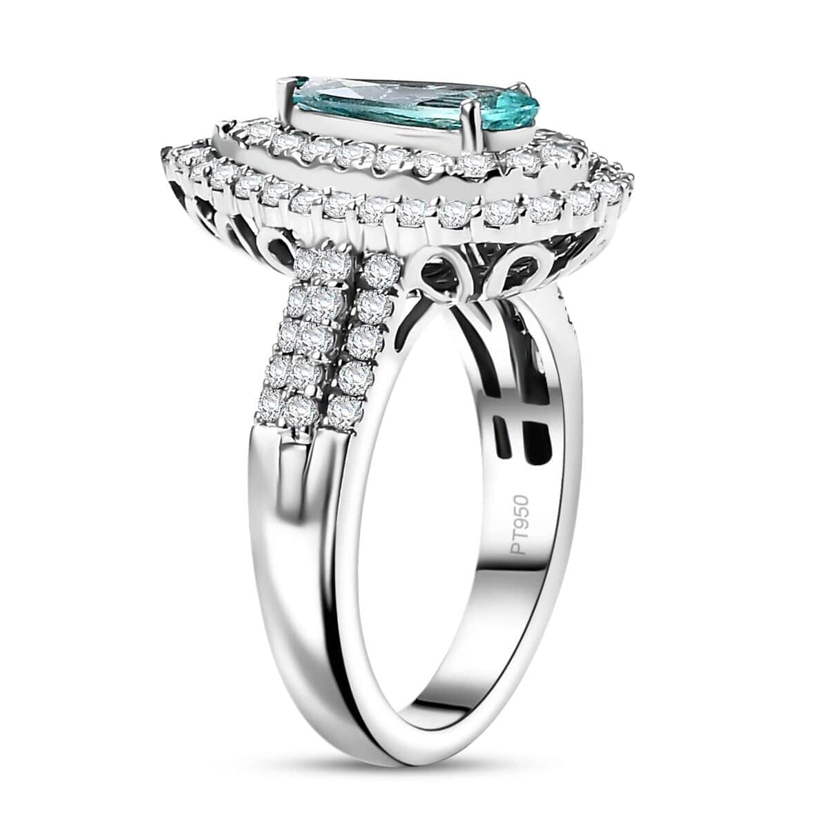 Rhapsody AAAA Paraiba Tourmaline and E-F VS Diamond 1.68 ctw Ring in 950 Platinum (Size 7.5) 9.65 Grams image number 3