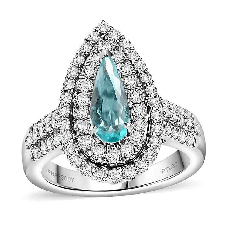 Rhapsody AAAA Paraiba Tourmaline and E-F VS Diamond 1.68 ctw Ring in 950 Platinum (Size 11.0) 9.65 Grams