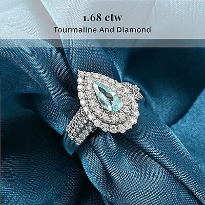 Rhapsody AAAA Paraiba Tourmaline and E-F VS Diamond 1.68 ctw Ring in 950 Platinum (Size 11.0) 9.65 Grams