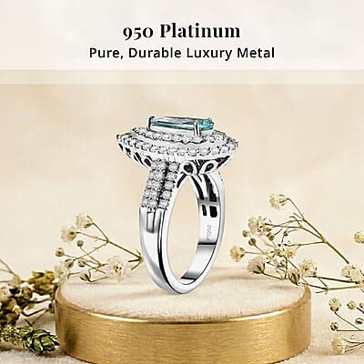 Rhapsody AAAA Paraiba Tourmaline and E-F VS Diamond 1.68 ctw Ring in 950 Platinum (Size 11.0) 9.65 Grams