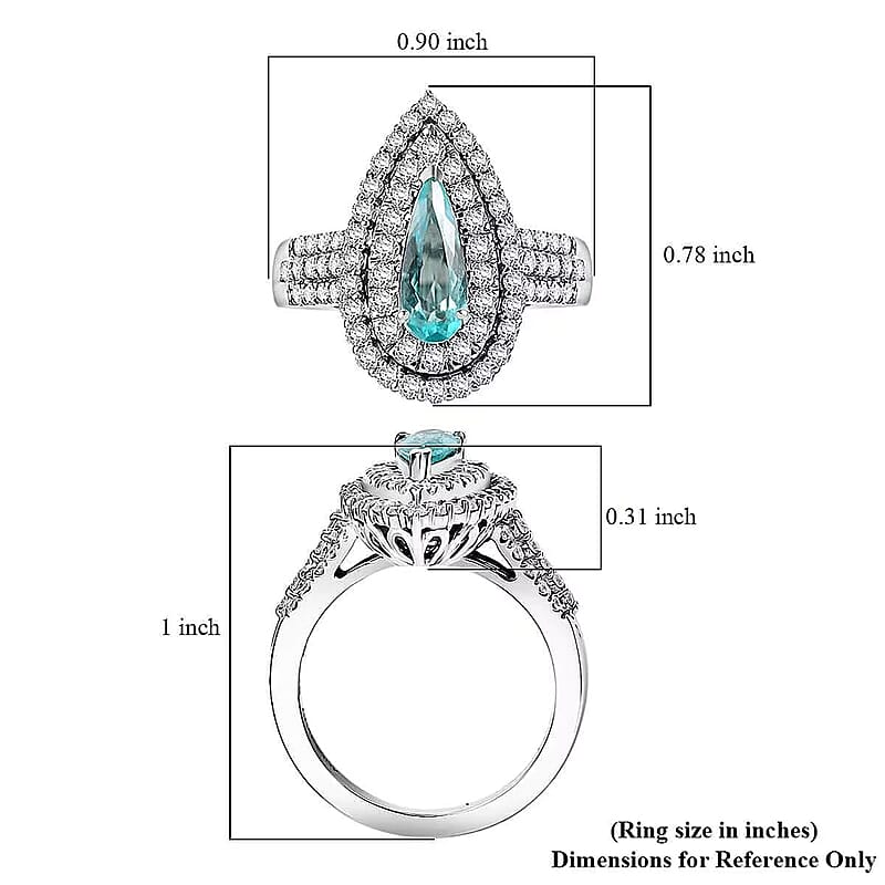 Rhapsody AAAA Paraiba Tourmaline and E-F VS Diamond 1.68 ctw Ring in 950 Platinum (Size 11.0) 9.65 Grams