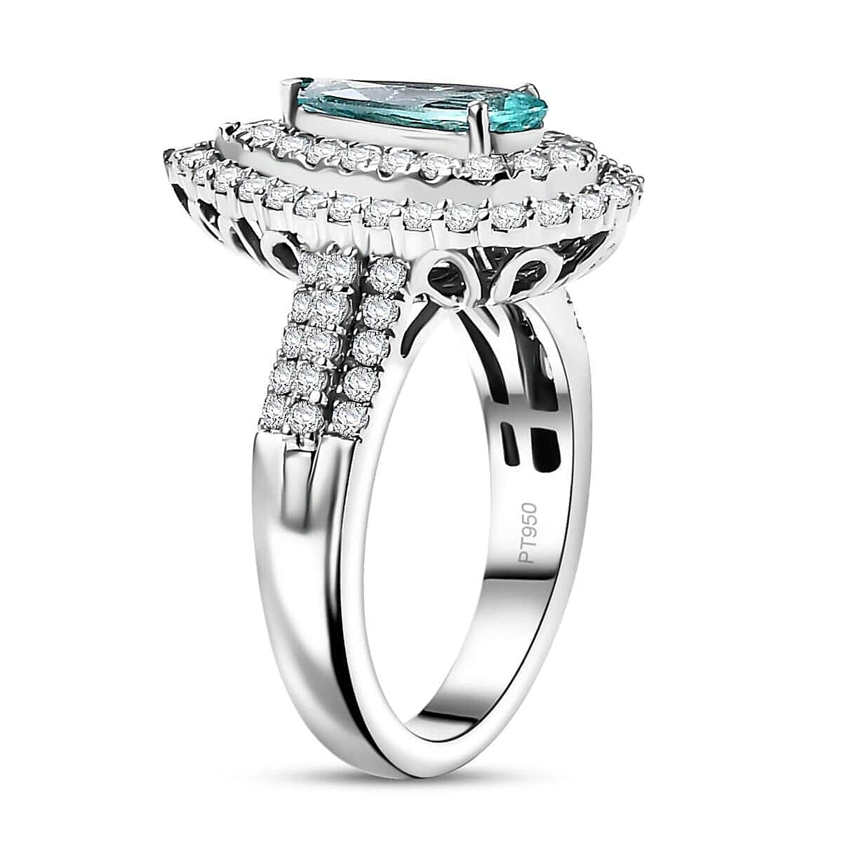 Rhapsody AAAA Paraiba Tourmaline and E-F VS Diamond 1.68 ctw Ring in 950 Platinum (Size 11.5) 9.65 Grams image number 3