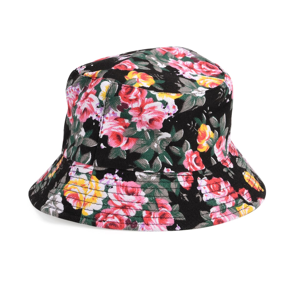 2pcs Set Black Rose Pattern Beach Tote Bag and Hat image number 4