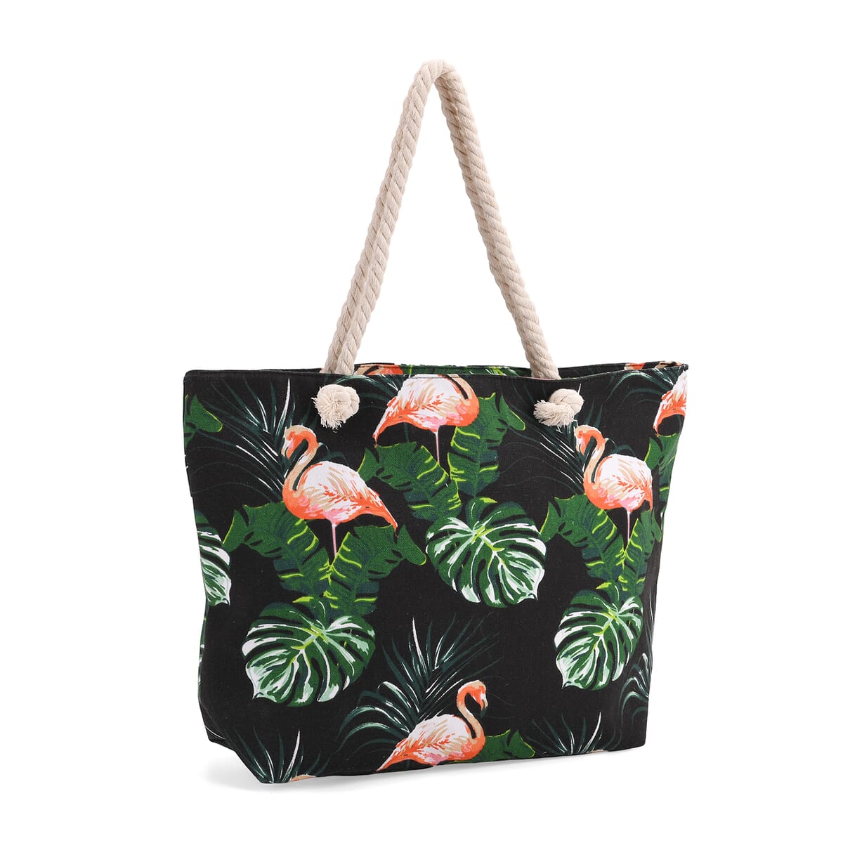 2pcs Set Black Flamingo Pattern Beach Tote Bag and Hat image number 3