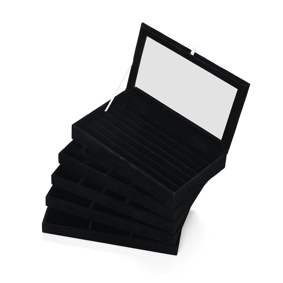 Black 5 Layer Stackable Jewelry Box with 5pcs Anti Tarnish Silver Polishing Clean Cloth image number 0
