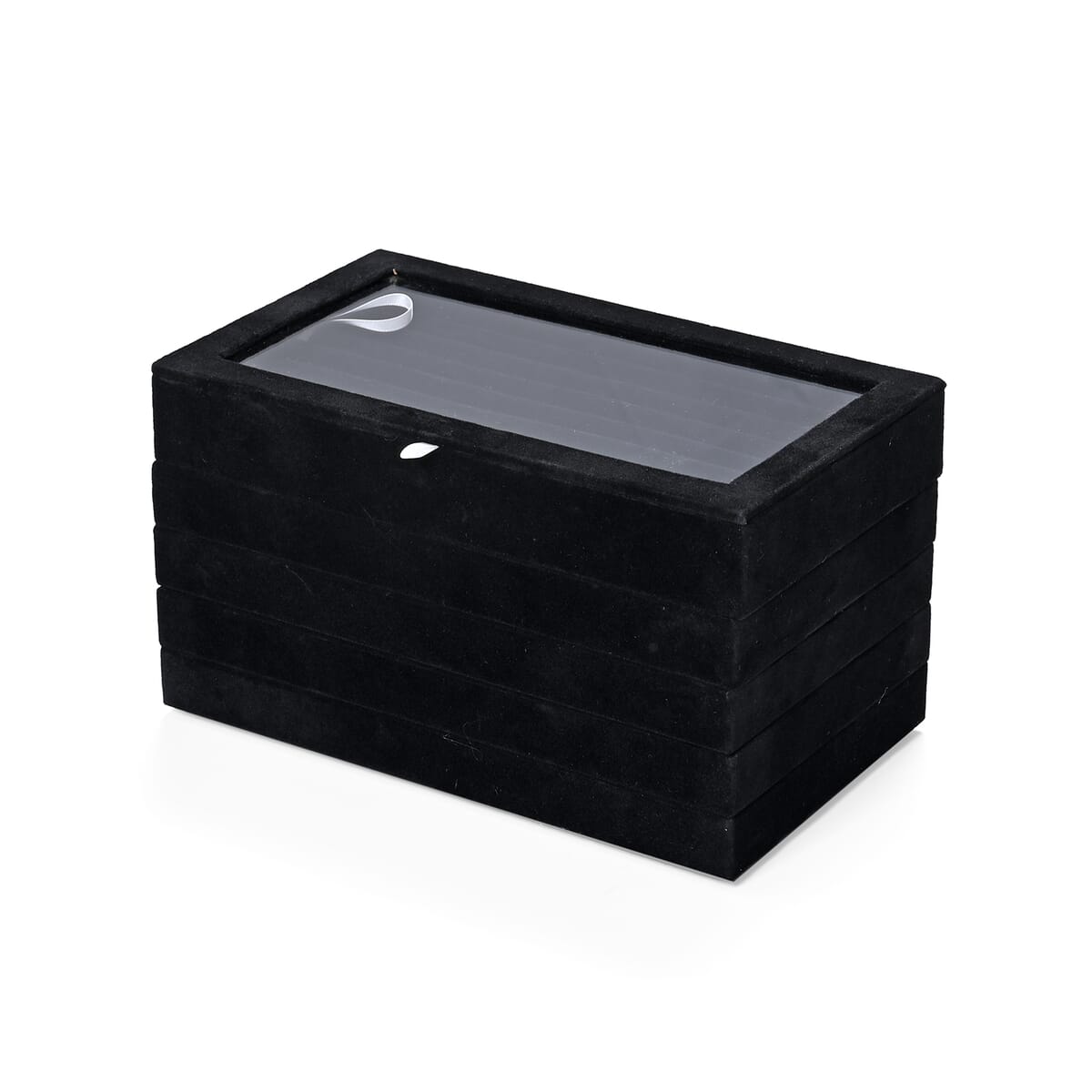 Black 5 Layer Stackable Jewelry Box with 5pcs Anti Tarnish Silver Polishing Clean Cloth image number 3