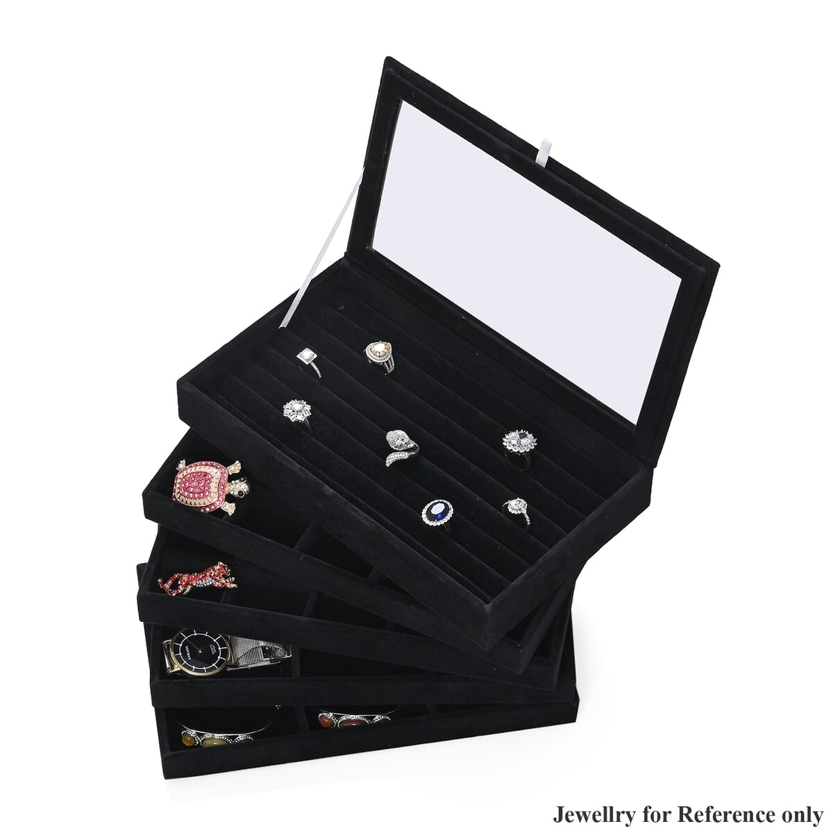 Black 5 Layer Stackable Jewelry Box with 5pcs Anti Tarnish Silver Polishing Clean Cloth image number 5