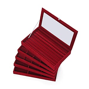 Wine Red 5 Layer Stackable Jewelry Box with 5pcs Anti Tarnish Silver Polishing Clean Cloth