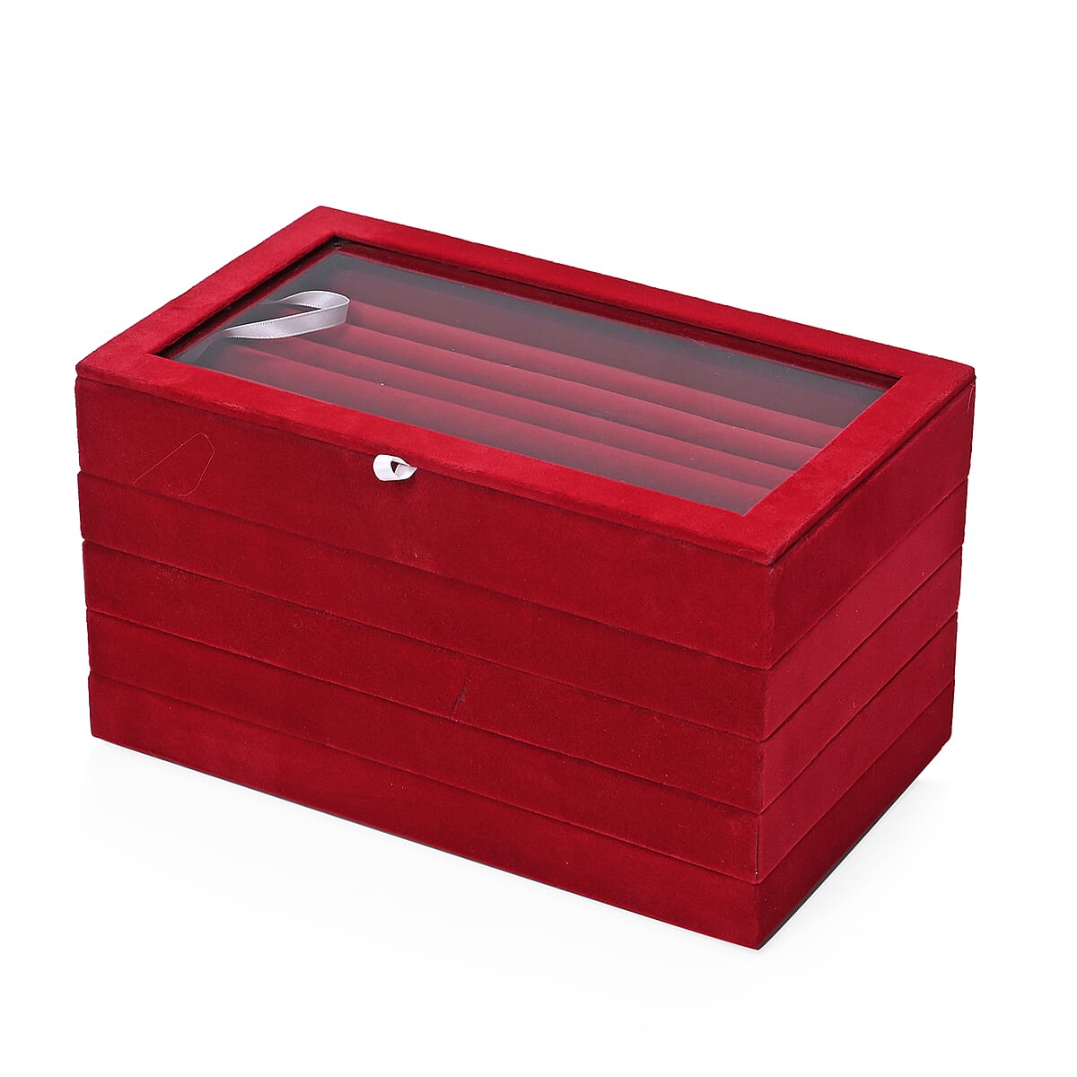 Wine Red 5 Layer Stackable Jewelry Box with 5pcs Anti Tarnish Silver Polishing Clean Cloth image number 3