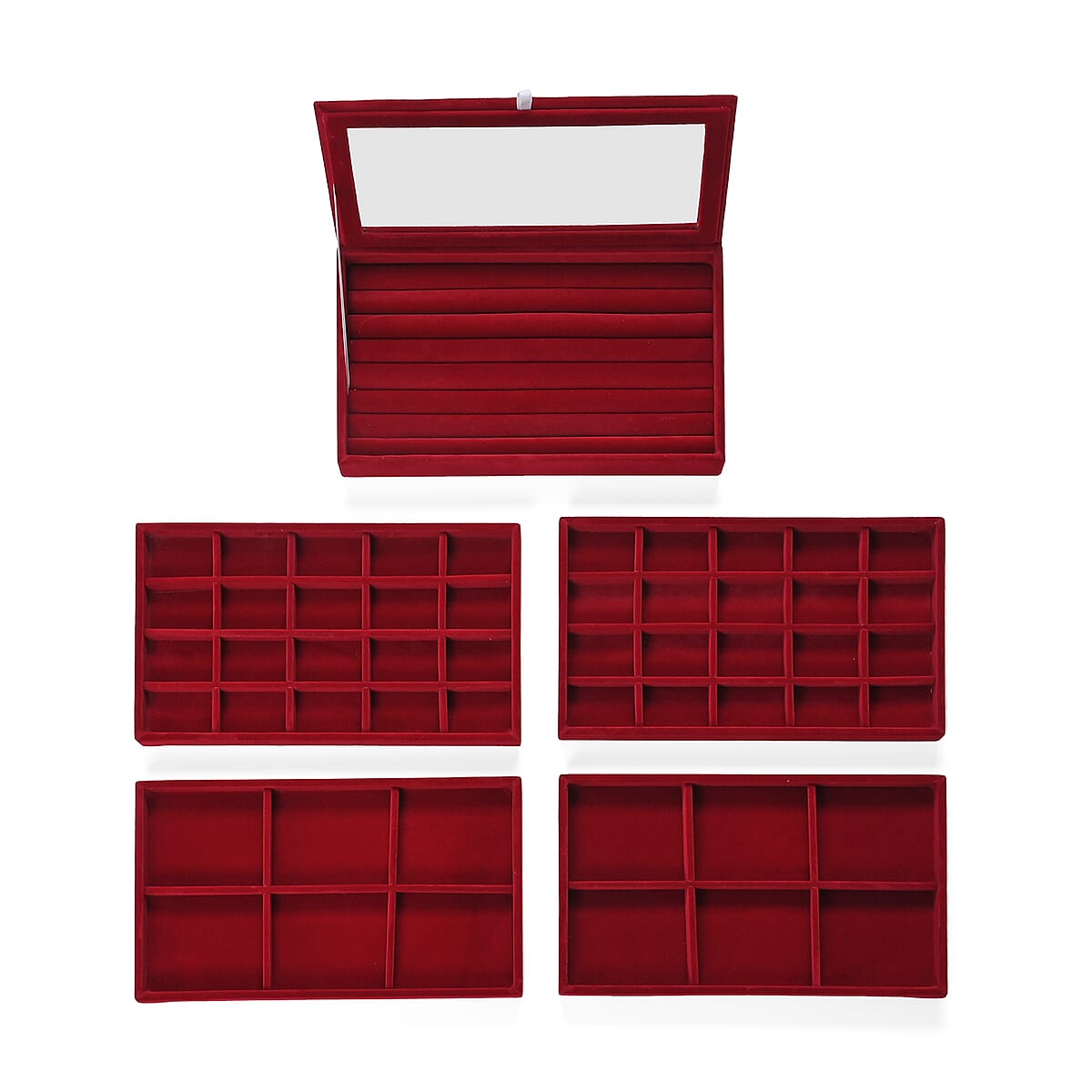 Wine Red 5 Layer Stackable Jewelry Box with 5pcs Anti Tarnish Silver Polishing Clean Cloth image number 4
