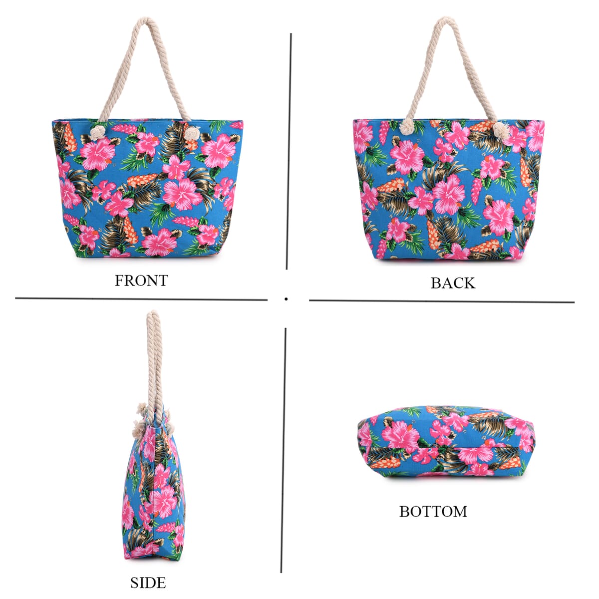 2pcs Set Blue Hibiscus Flower Pattern Beach Tote Bag and Hat image number 1