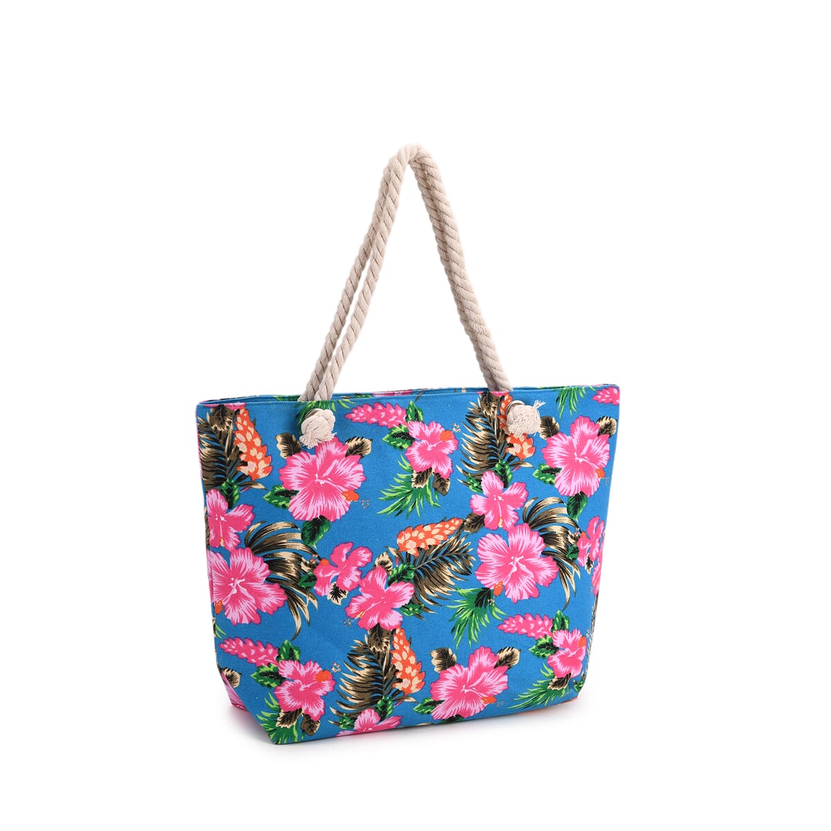 2pcs Set Blue Hibiscus Flower Pattern Beach Tote Bag and Hat image number 2